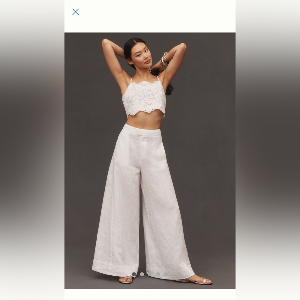 Anthropologie White Wide Leg Palazzo Linen  Pants NWT perfect!! Selling out